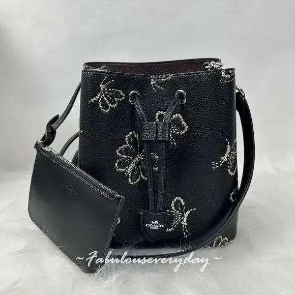 Coach Rowan Bucket Bag Crossbody With Butterfly Print In Leather/Black CCK89 NWT - Picture 2 of 6